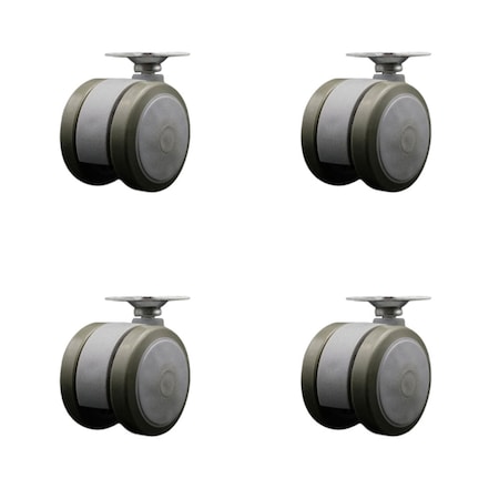 Service Caster 2'' Gray Floor Safe Twin Wheel Casters Top Plate , 4PK SCC-TP02S50-TPR-GRY-4